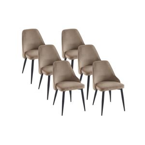 Vente-unique Lot de 6 chaises en velours et métal noir - Beige - EZRA