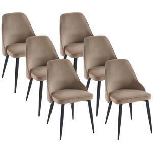 Vente-unique Lot de 6 chaises en velours et métal noir - Beige - EZRA