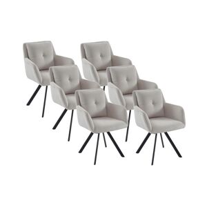 Vente unique Lot de 6 chaises avec accoudoirs en tissu et metal noir Creme ZOLEVY