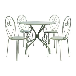 MYLIA Salle à manger de jardin en métal façon fer forgé : une table D.120cm et 4 chaises empilables - Vert amande - GUERMANTES de MYLIA