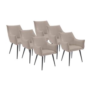 Vente-unique Lot de 6 chaises avec accoudoirs en tissu et métal noir - Beige - ODILONA
