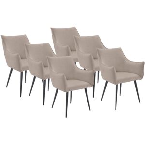 Vente-unique Lot de 6 chaises avec accoudoirs en tissu et métal noir - Beige - ODILONA