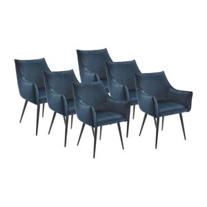 Vente unique Lot de 6 chaises avec accoudoirs en tissu et metal noir Bleu ODILONA