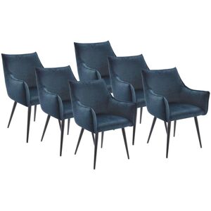 Vente-unique Lot de 6 chaises avec accoudoirs en tissu et métal noir - Bleu - ODILONA