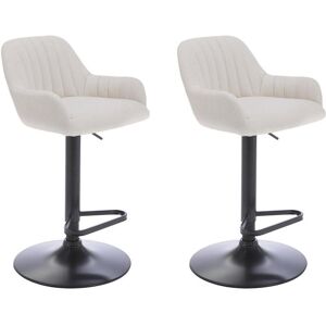 Vente-unique Lot de 2 tabourets de bar en tissu et metal noir - Hauteur ajustable - Creme - ELEANA