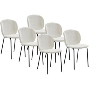 Vente-unique Lot de 6 chaises en tissu bouclette et metal noir - Creme - BEJUMA