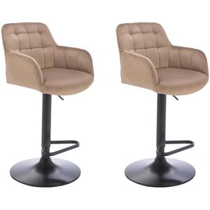 PASCAL MORABITO Lot de 2 tabourets de bar en velours et métal - Hauteur ajustable - Beige - PEGA de Pascal MORABITO