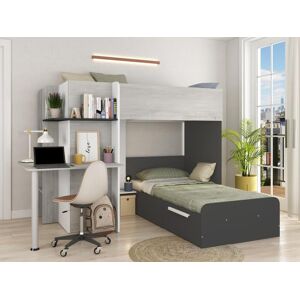 Vente unique Lits superposes dangle 2 x 90 x 190 cm Avec bureau Gris blanc et noir SAMUEL