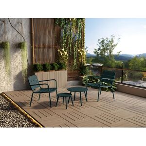 Salon de jardin en metal 2 fauteuils bas empilables et tables gigognes Vert sapin MIRMANDE de MYLIA