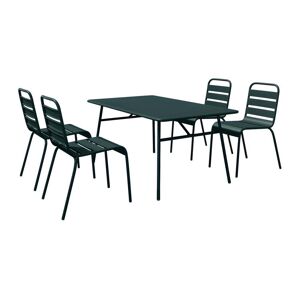 Salle a manger de jardin en metal - une table L.160 cm et 4 chaises empilables - Vert sapin - MIRMANDE de MYLIA