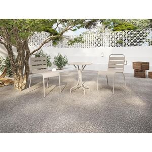 Salle a manger de jardin en metal - une table D.60cm et 2 chaises empilables - Beige - MIRMANDE de MYLIA