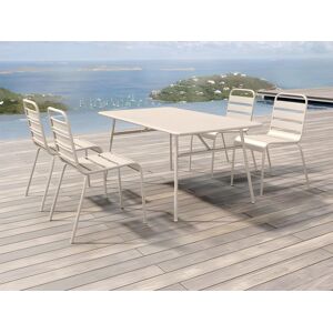 Salle a manger de jardin en metal une table L160 cm et 4 chaises empilables Beige MIRMANDE de MYLIA