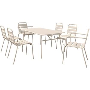 Salle a manger de jardin en metal une table L160 cm avec 2 fauteuils empilables et 4 chaises empilables Beige MIRMANDE de MYLIA