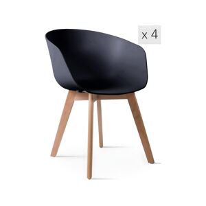 Nordlys Lot de 4 chaises scandinaves en bois et polypropylène noir