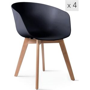 Nordlys Lot de 4 chaises scandinaves en bois et polypropylène noir