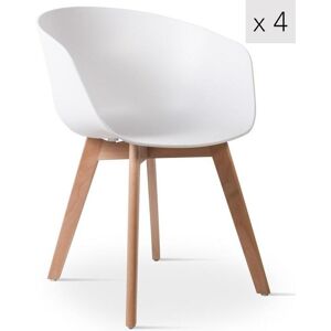 Nordlys Lot de 4 chaises scandinaves en bois et polypropylène blanc