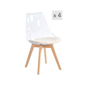 Nordlys Lot de 4 chaises transparentes avec pieds en bois et assise beige