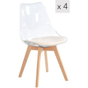 Nordlys Lot de 4 chaises transparentes avec pieds en bois et assise beige