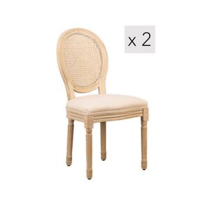 Nordlys Lot de 2 chaises en bois et cannage avec assise en tissu beige