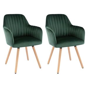 Vente unique Lot de 2 chaises avec accoudoirs en velours et metal effet bois Vert fonce ELEANA