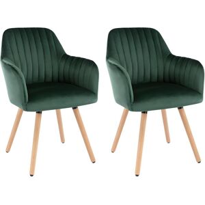 Vente unique Lot de 2 chaises avec accoudoirs en velours et metal effet bois Vert fonce ELEANA