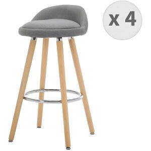 Moloo JENSEN - Tabouret de bar scandinave tissu gris pieds hetre (x4)