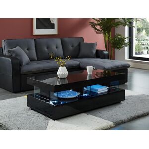 Vente unique Table basse 2 tiroirs et 2 niches avec LEDs MDF et verre trempe Noir laque FABIO II