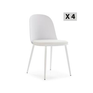 VS Venta-stock Lot de 4 chaises Kana blanches, pieds en métal et assise rembourrée