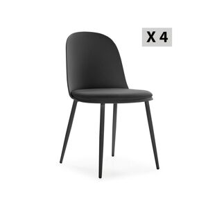 VS Venta-stock Lot de 4 chaises Kana noir, pieds en métal et assise rembourrée