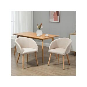 HOMCOM Chaises de visiteur design scandinave - lot de 2 chaises - pieds inclinés effilés bois caoutchouc - assise dossier accoudoirs ergonomiques aspect lin beige