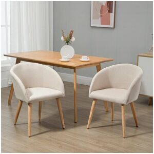 HOMCOM Chaises de visiteur design scandinave - lot de 2 chaises - pieds inclinés effilés bois caoutchouc - assise dossier accoudoirs ergonomiques aspect lin beige