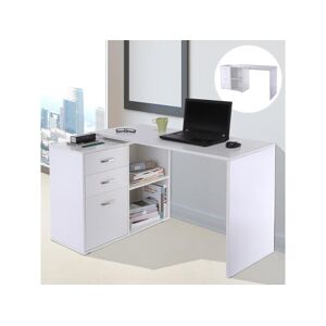 Homcom Bureau dangle bureau droit modulable 2 en 1 bureau informatique tiroirs x 3 2 niches MDF blanc