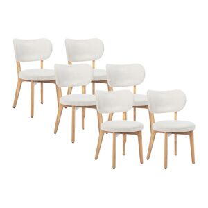 Vente-unique Lot de 6 chaises en velours côtele et bois d'hevea - Blanc - TORIEL