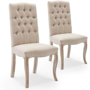 Intense Déco Lot de 2 chaises capitonnees Jade tissu beige