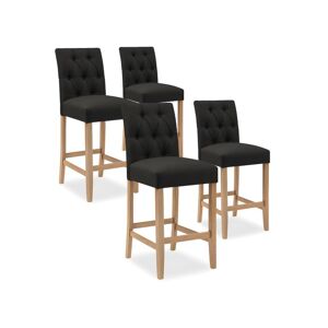Intense Deco Lot de 4 chaises de bar en bois Gaya tissu Noir - H65cm