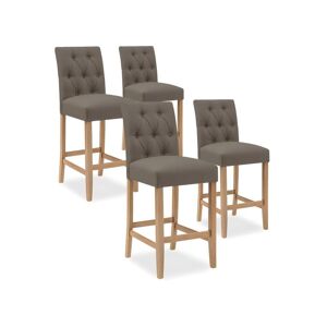Intense Deco Lot de 4 chaises de bar en bois Gaya tissu Taupe - H65cm