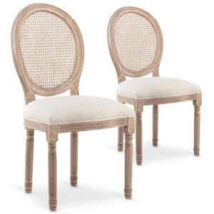 Intense Déco Lot de 2 chaises médaillon Louis XVI Cannage Rotin tissu Beige