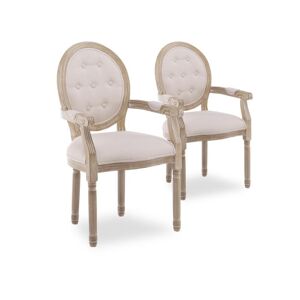 Intense Deco Lot de 2 fauteuils medaillon capitonnes Louis XVI tissu Beige