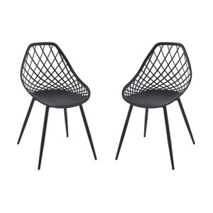 MYLIA Lot de 2 chaises de jardin en polypropylène avec pieds en métal - Noir - MALAGA de MYLIA