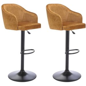 Vente unique Lot de 2 tabourets de bar en tissu et metal Hauteur ajustable Jaune moutarde et noir CARSTEN