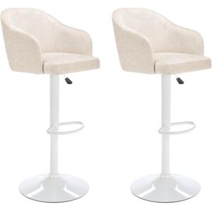 Vente-unique Lot de 2 tabourets de bar en tissu et metal - Hauteur ajustable - Creme et blanc - CARSTEN