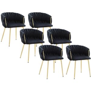 Vente unique Lot de 6 chaises avec accoudoirs en velours et metal dore Noir ELEGANO