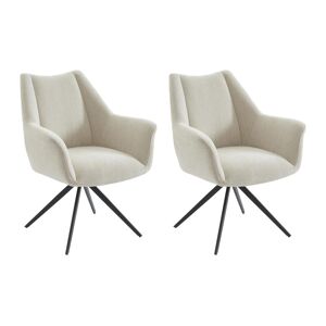 Vente-unique.com Lot de 2 chaises avec accoudoirs en tissu et metal noir - Beige - KARDESA de Maison Cephy