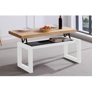 Pegane Table basse relevable en bois coloris chêne nordique / pieds blanc -Longueur 120 x profondeur 60 x hauteur 47 cm
