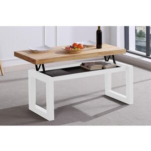 Pegane Table basse relevable en bois coloris chene nordique / pieds blanc -Longueur 120 x profondeur 60 x hauteur 47 cm