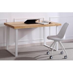 Pegane Table de bureau en bois coloris chêne nordique / pieds blanc - Longueur 120 x profondeur 60 x hauteur 73 cm