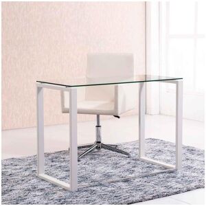 Pegane Table bureau en verre / métal avec pieds blanc - Longueur 100 x profondeur 50 cm