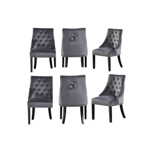 Life Interiors Ensemble de 6 chaises de salle a manger Windsor - Rembourrage en velours moelleux et pieds en bois massif robustes - Parfait pour votre salle a manger et salon - Gris fonce