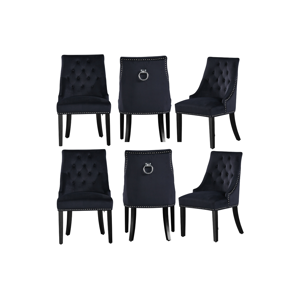 Life Interiors Ensemble de 6 chaises de salle à manger Windsor - Rembourrage en velours moelleux et pieds en bois massif robustes - Parfait pour votre salle à manger et salon - Noir