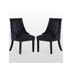 Life Interiors Ensemble de 2 chaises de salle à manger Windsor - Rembourrage en velours moelleux et pieds en bois massif robustes - Parfait pour votre salle à manger et salon - Noir